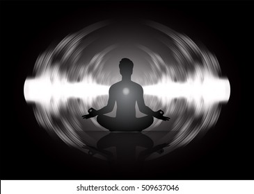 man meditate dark black abstract background, yoga. ray. beam. Buddhist meditation, Hindu meditation.