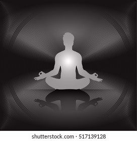 man meditate dark black abstract background, yoga. ray. beam. Buddhist meditation, Hindu meditation. vector