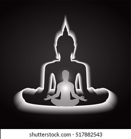 man meditate dark black abstract background, yoga. ray. beam. Buddhist meditation, Hindu meditation.