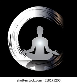 man meditate dark black white abstract background, yoga. ray. beam. Buddhist meditation, Hindu meditation. vector