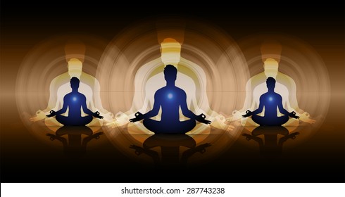 man meditate dark brown abstract circle background, yoga. beam. ray
