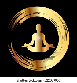 man meditate dark gold abstract background, yoga. ray. beam. Buddhist meditation, Hindu meditation. vector