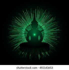 man meditate dark green abstract background, yoga. ray. beam. Buddhist meditation, Hindu meditation.
