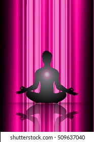 man meditate dark pink abstract background, yoga. ray. beam. Buddhist meditation, Hindu meditation.