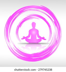 man meditate dark pink circle abstract background, yoga.
