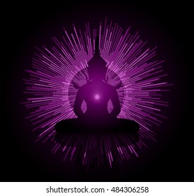 man meditate dark purple abstract background, yoga. ray. beam. Buddhist Hindu meditation.