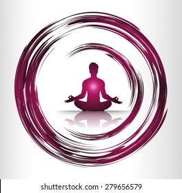 man meditate dark purple circle abstract background, yoga.