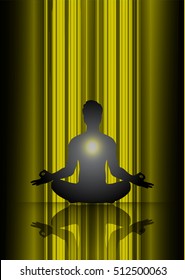 man meditate dark yellow abstract background, yoga. ray. beam. Buddhist meditation, Hindu meditation. vector