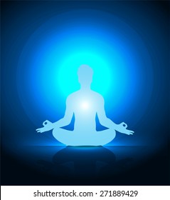 man meditate green yellow circle ring abstract radius background, yoga.