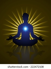man meditate on dark green brown background, yoga