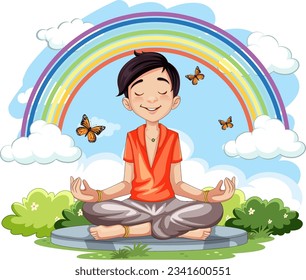 Man meditate at the park illustration