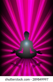 man meditate pink abstract radius background, yoga. aura beam ray background