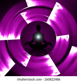 man meditate purple abstract lighting effects background, yoga.