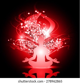 man meditate red abstract radius background, yoga.