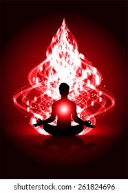 man meditate red abstract wave background, yoga.