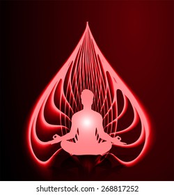 man meditate red fire abstract radius background, yoga.