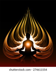 man meditate red orange abstract fire radius background, yoga.