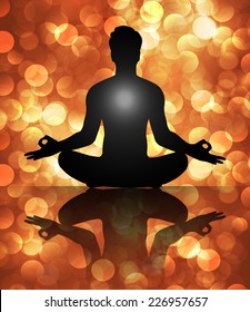 Man meditate, yoga. Abstract vector background, Orange Lights elements background. 