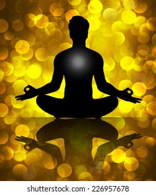 Man meditate, yoga. Abstract vector background, Yellow Lights elements background. 