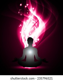 man meditate, yoga. pink abstract background. 