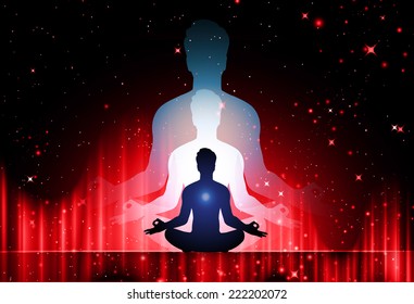 man meditate, yoga, star cosmos galaxy universe background.
