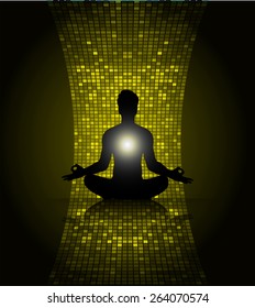 man meditate, yoga. yellow abstract background. pixel. Table, Mosaic 