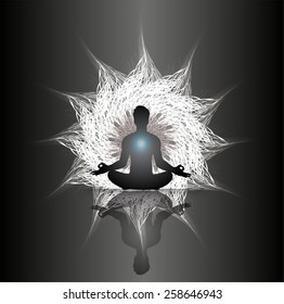 man meditate, yoga.abstract Dark black radius background