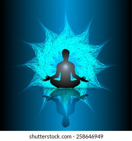 man meditate, yoga.abstract Dark blue radius background