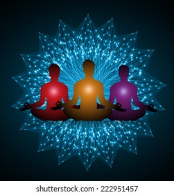 man meditate, yoga.Dark Blue background.