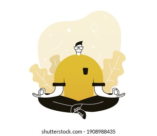 A man is meditating. Deep meditation. Vector illustration for telework, remote working and freelancing, business, start up, social media and blog
