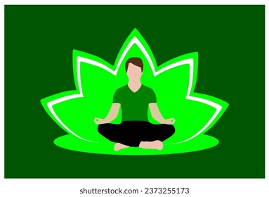 Man meditating and exercising yoga lotus position body silhouette. Let's meditate. Healthy lifestyle, peace, wellbeing, relaxation, health, yoga, lotus, meditation. Vector illustrations.