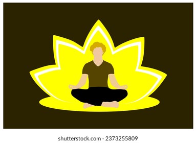 Man meditating and exercising yoga lotus position body silhouette. Let's meditate. Healthy lifestyle, peace, wellbeing, relaxation, health, yoga, lotus, meditation. Vector illustrations.