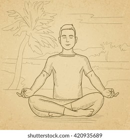 Man meditating in lotus pose.