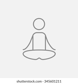 A man meditating in lotus pose line icon for web, mobile and infographics. Vector dark grey icon isolated on light grey background.