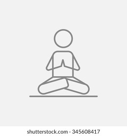 A man meditating in lotus pose line icon for web, mobile and infographics. Vector dark grey icon isolated on light grey background.