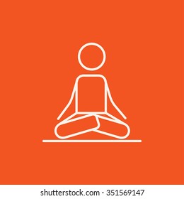 A man meditating in lotus pose line icon for web, mobile and infographics. Vector white icon isolated on red background.