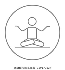 Man meditating in lotus pose line icon.