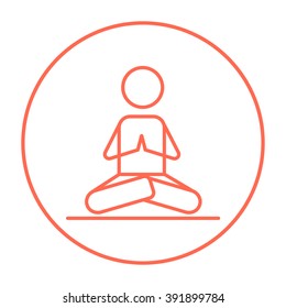 Man meditating in lotus pose line icon.