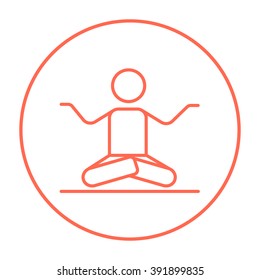 Man meditating in lotus pose line icon.