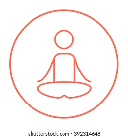 Man meditating in lotus pose line icon.