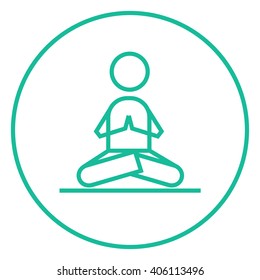 Man meditating in lotus pose line icon.