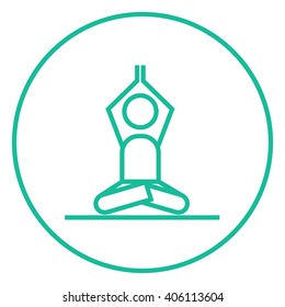 Man meditating in lotus pose line icon.