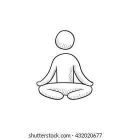Man meditating in lotus pose vector sketch icon isolated on background. Hand drawn Man meditating in lotus pose icon. Man meditating in lotus pose sketch icon for infographic, website or app.