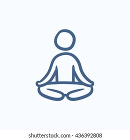 Man meditating in lotus pose vector sketch icon isolated on background. Hand drawn Man meditating in lotus pose icon. Man meditating in lotus pose sketch icon for infographic, website or app.