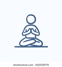 A man meditating in lotus pose vector sketch icon isolated on background. Hand drawn man meditating in lotus pose icon. Man meditating in lotus pose sketch icon for infographic, website or app.