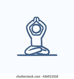 A man meditating in lotus pose vector sketch icon isolated on background. Hand drawn man meditating in lotus pose icon. Man meditating in lotus pose sketch icon for infographic, website or app.