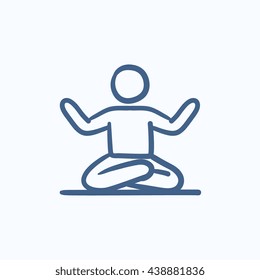 A man meditating in lotus pose vector sketch icon isolated on background. Hand drawn man meditating in lotus pose icon. Man meditating in lotus pose sketch icon for infographic, website or app.