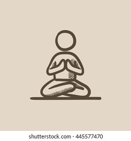 A man meditating in lotus pose vector sketch icon isolated on background. Hand drawn man meditating in lotus pose icon. Man meditating in lotus pose sketch icon for infographic, website or app.