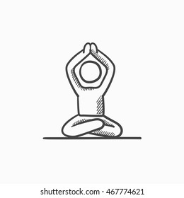 A man meditating in lotus pose vector sketch icon isolated on background. Hand drawn man meditating in lotus pose icon. Man meditating in lotus pose sketch icon for infographic, website or app.