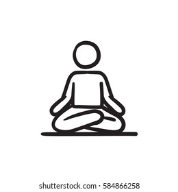 A man meditating in lotus pose vector sketch icon isolated on background. Hand drawn man meditating in lotus pose icon. Man meditating in lotus pose sketch icon for infographic, website or app.
